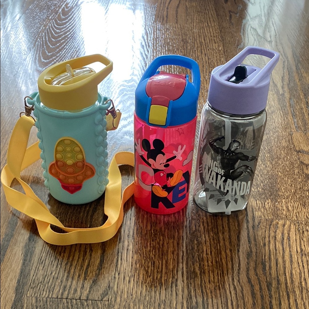 Set of Three Colorful Plastic Water Bottles